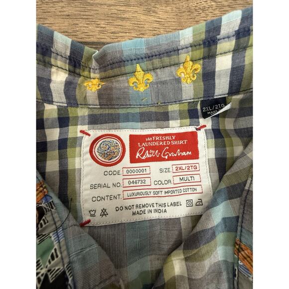 Robert Graham The Freshly Laundered Shirt Cotton Plaid Blue Green Size 2XL XXL - Picture 4 of 6